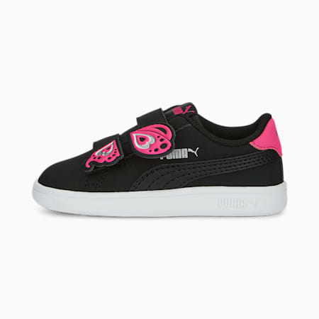 حذاء رياضي للأطفال Smash v2 Butterfly AC, PUMA Black-Glowing Pink-PUMA Silver, small-DFA