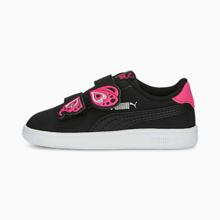 Baskets Smash v2 Butterfly AC Bébé, PUMA Black-Glowing Pink-PUMA Silver, small