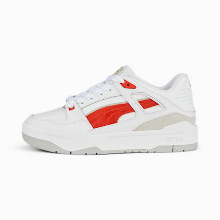 Slipstream Suede FS Sneakers Youth, PUMA White-PUMA Red-Cool Light Gray, small