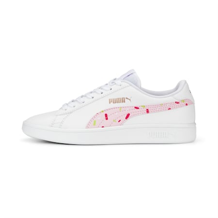 Smash V2 Crush Kid's Sneakers, PUMA White-Pearl Pink-Glowing Pink-Lily Pad-Rose Gold, small-IND
