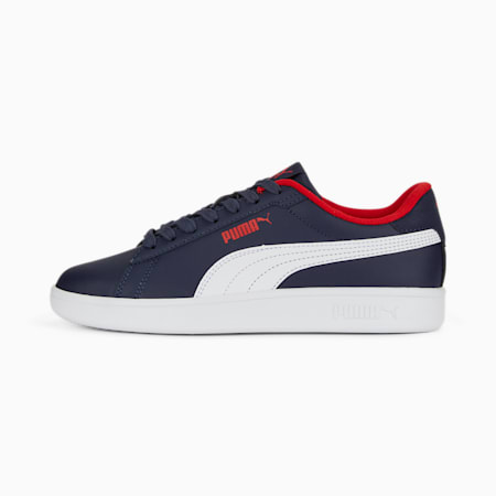 Smash 3.0 Leather Sneakers Teenager, PUMA Navy-PUMA White-For All Time Red, small