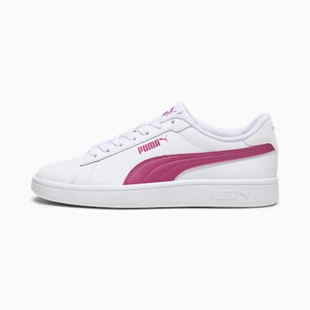 Baskets en cuir Smash 3.0 Enfant et Adolescent, PUMA White-Pinktastic, small-DFA