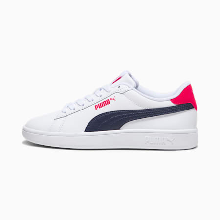 Smash 3.0 Leather Sneakers Youth, PUMA White-PUMA Navy-For All Time Red, small