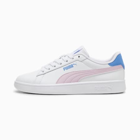 Smash 3.0 Leather Sneakers Youth, PUMA White-Grape Mist-Blue Skies, small