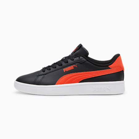 Smash 3.0 Leather Sneakers Youth, PUMA Black-Redmazing, small