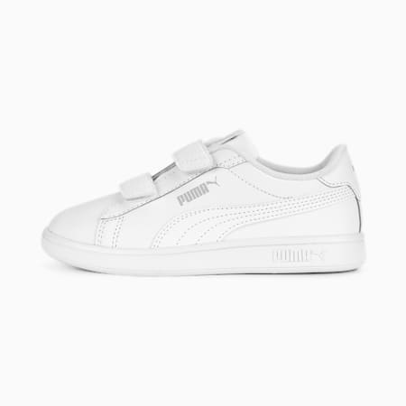נעלי ספורט מעור לילדים Smash 3.0 V, PUMA White-Cool Light Gray, small-DFA