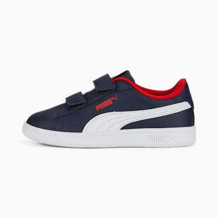 Baskets à fermeture facile en cuir Smash 3.0 Enfant, PUMA Navy-PUMA White-For All Time Red, small