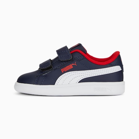 Baskets Smash 3.0 Leather V Bébé, PUMA Navy-PUMA White-For All Time Red, small