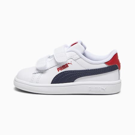 Smash 3.0 Leather V Sneakers Baby, PUMA White-PUMA Navy-For All Time Red, small-DFA