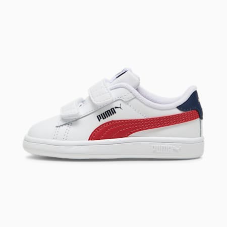 Smash 3.0 Leather V Sneakers Baby, PUMA White-Club Red-Club Navy, small
