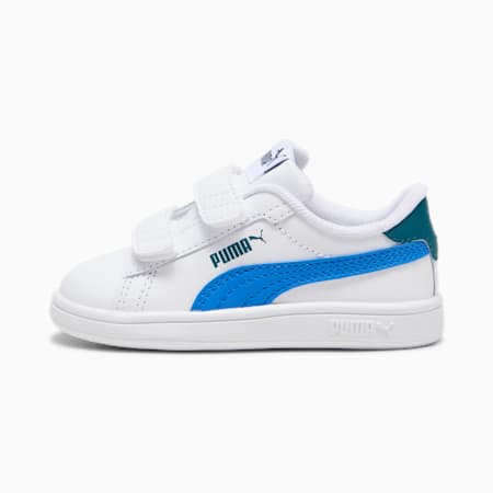 Smash 3.0 Leather V Toddlers' Sneakers, PUMA White-Hyperlink Blue-Cold Green, small