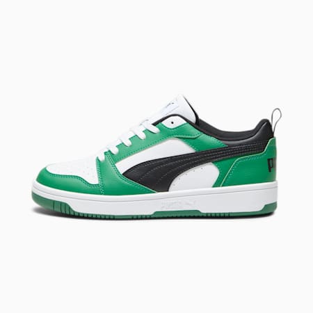 Rebound V6 Low Sneakers, PUMA White-PUMA Black-Archive Green, small