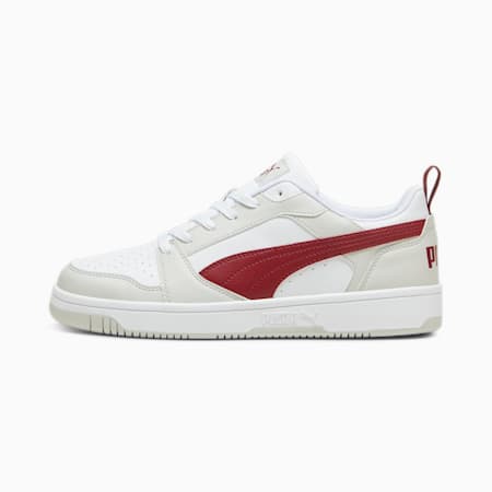 Rebound V6 Low Sneakers, Glacial Gray-Intense Red-PUMA White, small