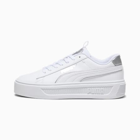 Damskie sneakersy Smash Platform v3 Pop Up, PUMA White-Matte Silver-PUMA Silver, small