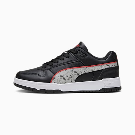 RBD Game Low Graffiti Youth Sneakers, PUMA Black-Ash Gray-For All Time Red-PUMA White, small-SEA