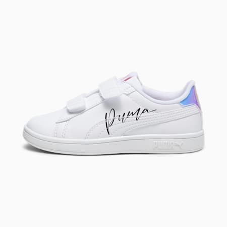 PUMA Smash 3.0 Crystal Kids' Sneakers, PUMA White-PUMA Black-Peach Smoothie, small-SEA