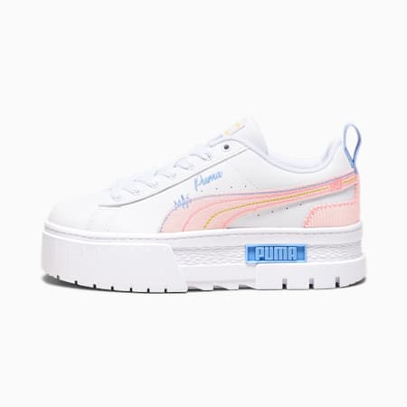Mayze Sweater Weather Youth Sneakers, PUMA White-Blissful Blue-Peach Smoothie, small