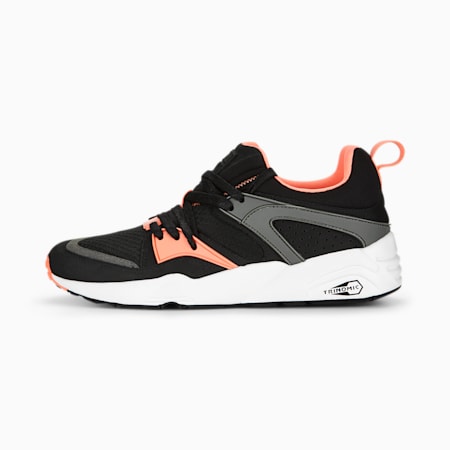 Blaze of Glory 75 Year Anniversary Unisex Sneakers, PUMA Black-Flat Medium Gray-Fluro Peach Pes, small-AUS