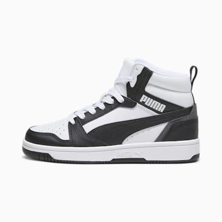 Rebound V6 Mid Sneakers Teenager, PUMA White-PUMA Black-Shadow Gray, small