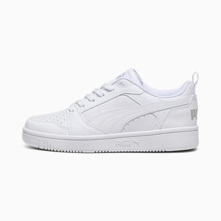 Rebound V6 Lo Big Kids' Sneakers, PUMA White-Cool Light Gray, small