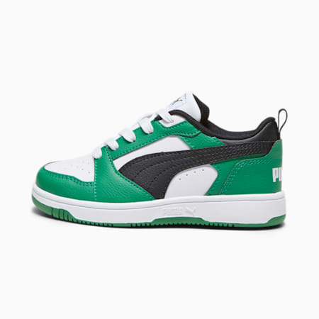 Rebound V6 Lo Little Kids' Sneakers, PUMA White-PUMA Black-Archive Green, small
