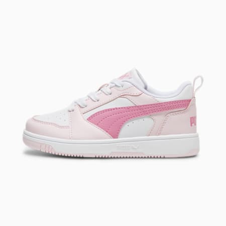 Rebound V6 Lo Little Kids' Sneakers, PUMA White-Fast Pink-Whisp Of Pink, small