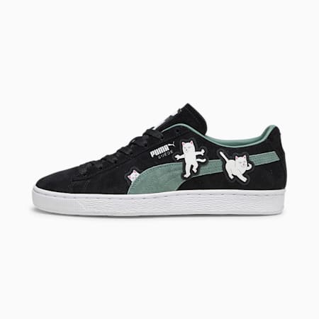 สนีกเกอร์หนังกลับสีดำ PUMA x RIPNDIP, PUMA Black-Eucalyptus, small-THA