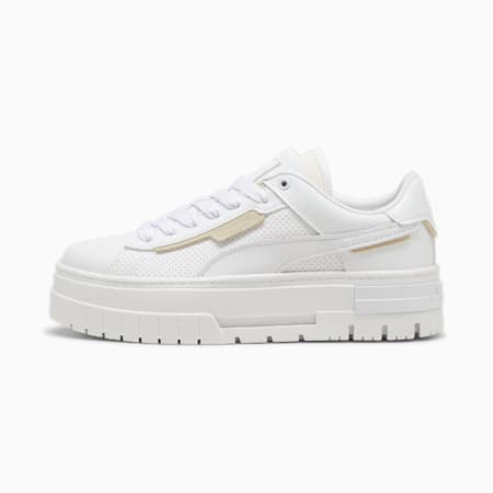 Zapatillas Mayze Crashed Leather para mujer, PUMA White-Putty, small