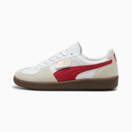Sneakers Palermo in pelle unisex, PUMA White-Vapor Gray-Club Red, small