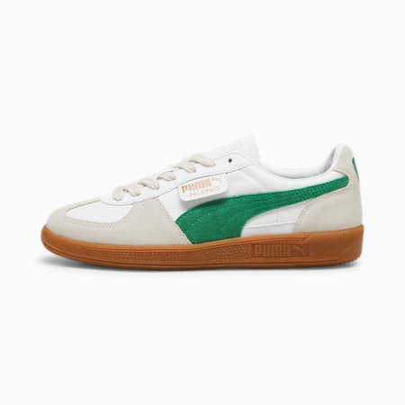 Sneakers Palermo in pelle unisex, PUMA White-Vapor Gray-Archive Green, small