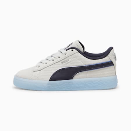 รองเท้าผ้าใบหนังกลับเด็ก PUMA x PLAYSTATION, Glacial Gray-New Navy, small-THA