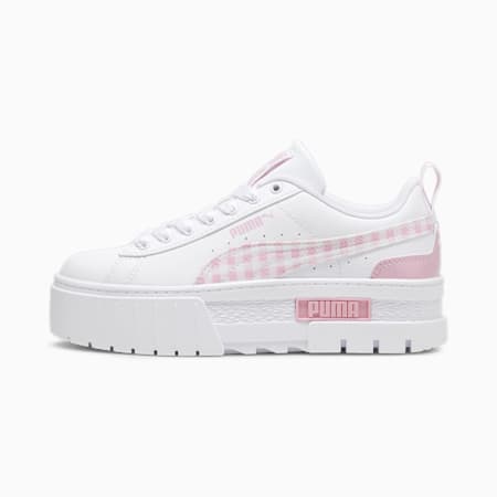 Mayze Gingham Cozy Sneakers - Youth 8-16 years, PUMA White-Pink Lilac, small-AUS