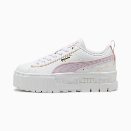 Mayze Leather Piping Sneakers Youth, PUMA White-Grape Mist-Peach Fizz, small