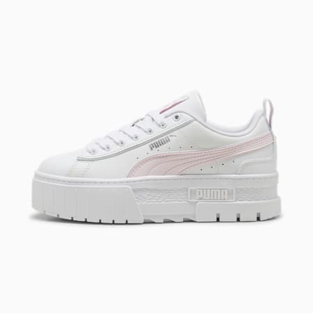 Mayze Leather Piping Sneakers voor jongeren, PUMA White-Whisp Of Pink-Dewdrop, small