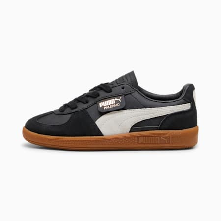 Palermo leren sneakers voor jongeren, PUMA Black-Feather Gray-Gum, small