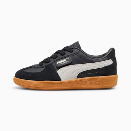 Palermo Leather Sneakers - Kids 4-8 years, PUMA Black-Feather Gray-Gum, small-AUS