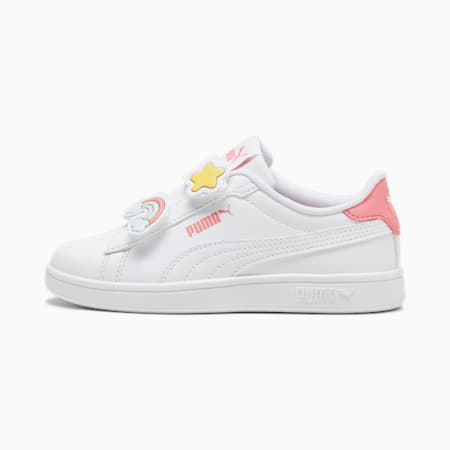 Dziecięce sneakersy PUMA Smash 3.0 Badges, PUMA White-Passionfruit, small