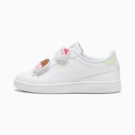 Sepatu Sneaker Anak-anak PUMA Smash 3.0 Badges, PUMA White-Green Illusion, small-IDN