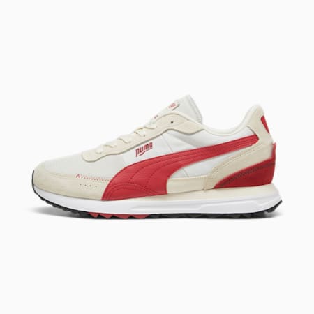 Road Rider Suede Sneakers, Vapor Gray-Club Red, small