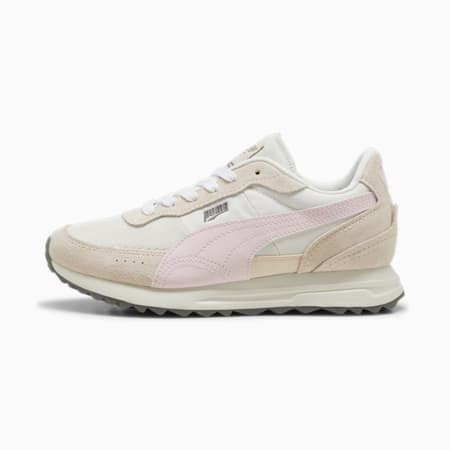 Sneakers Road Rider in camoscio, Warm White-Whisp Of Pink, small