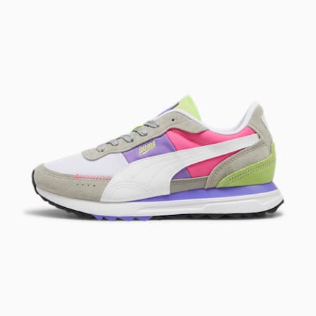 Road Rider Suede Sneakers, Smokey Gray-Fluro Pink Pes, small