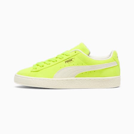 Suede Neon Women's Sneakers, Electric Lime-Frosted Ivory, small