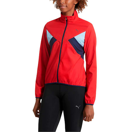 IGNITE Zip-Up Women's Running Wind Jacket, Ribbon Red-Peacoat-CERULEAN, small-SEA