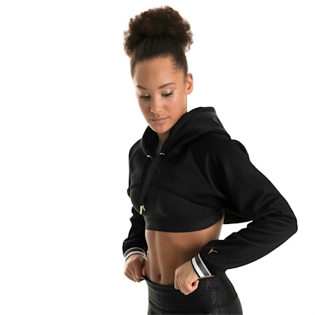 Varsity Cropped Cover-Up Women's Hoodie, Puma Black, small-SEA