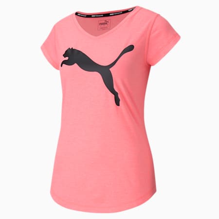 Heather Cat V-neck Women's Training Tee, Luminous Peach Heather, small-SEA