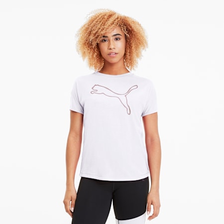 PUMA Cat Short Sleeve Women's Training Tee, Puma White-Rose Gold Prt, small-SEA