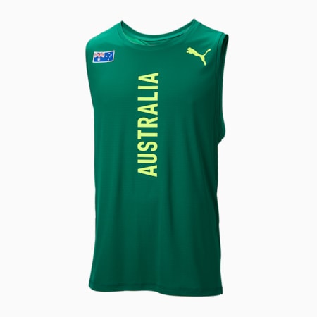 Athletics Australia Men's Training Sleeveless Tee, Alpine Green-AU, small-AUS