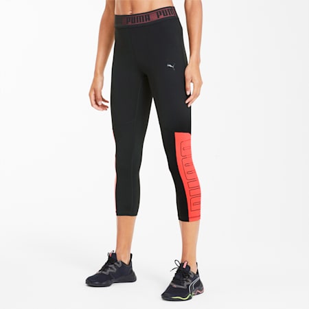 Logo Elastic 3/4 Women's Training Tights, Puma Black-Ignite Pink, small-SEA