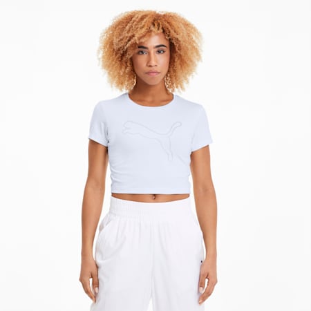 Feel It dryCELL Cropped T-Shirt, Puma White-Outline Cat prt, small-IND