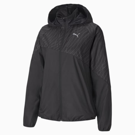 Graphic Hooded Women's Running Jacket, Puma Black, small-SEA